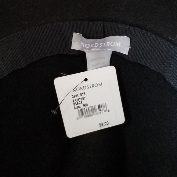 BLACK WOOL FEDORA BRASS CHAIN BAND / NORDSTROM BRAND / INSIDE BAND APP 23" - Picture 3 of 4